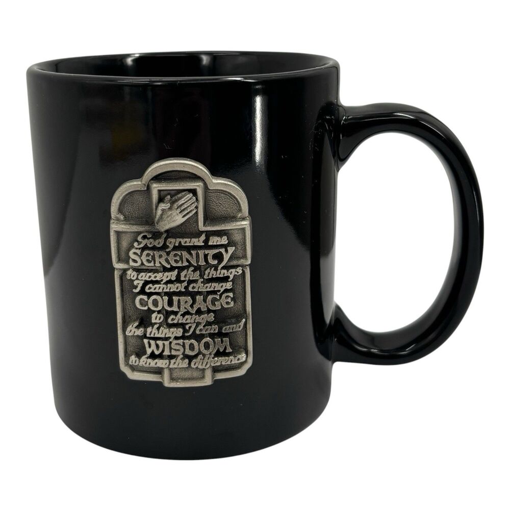 Serenity Prayer Coffee Mug Black Pewter Accent Inspirational Cup Tea